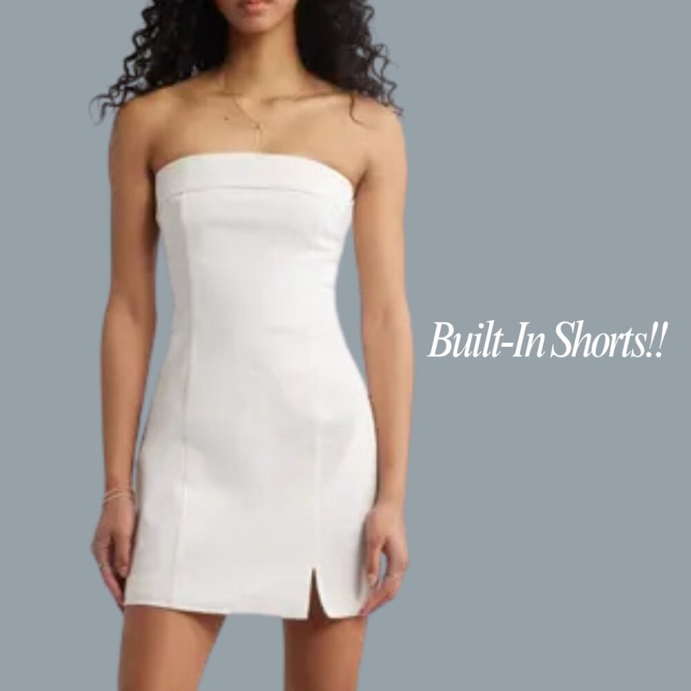 Versona White Strapless Mini Dress with Built-In Shorts – Size 4